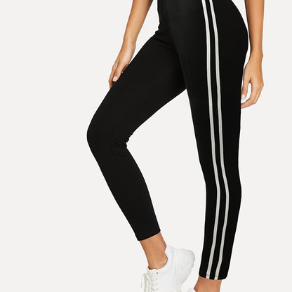 dunnmall  Contrast Trim Leggings, Casual Sporty Leggings, Women's Clothing