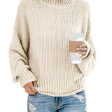 dunnmall  Solid Mock Neck Pullover Sweater, Casual Loose Long Sleeve Sweater For Fall & Winter, Women's Clothing