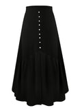 Plus Size Casual Skirt, Women's Plus Solid Velvet Faux Pearl Button Decor Elastic High Rise Medium Stretch Maxi Skirt