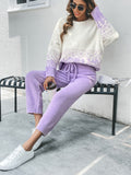 Ombre Casual Knitted Two-piece Set, Long Sleeve Sweater & Drawstring Waist Pants Outfits, Women's Clothing