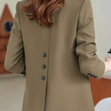 Solid Button Front Blazer, Casual Long Sleeve Lapel Blazer For Office, Women's Clothing