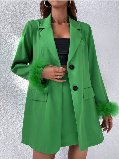 Women's 2 Piece Outfits Open Front Long Sleeve Blazer And Wide Leg Shorts Sets Business Work Suit