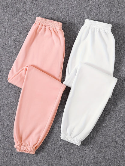 2 Packs Mixed Color Elastic Waist Joggers, Casual Loose Pants For Spring & Fall, Women's Clothing