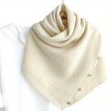 dunnmall Solid Color Metal Buckle Knitted Shawl, Elegant Thick Warm Elastic Scarf, Autumn Winter Coldproof Windproof Cloak