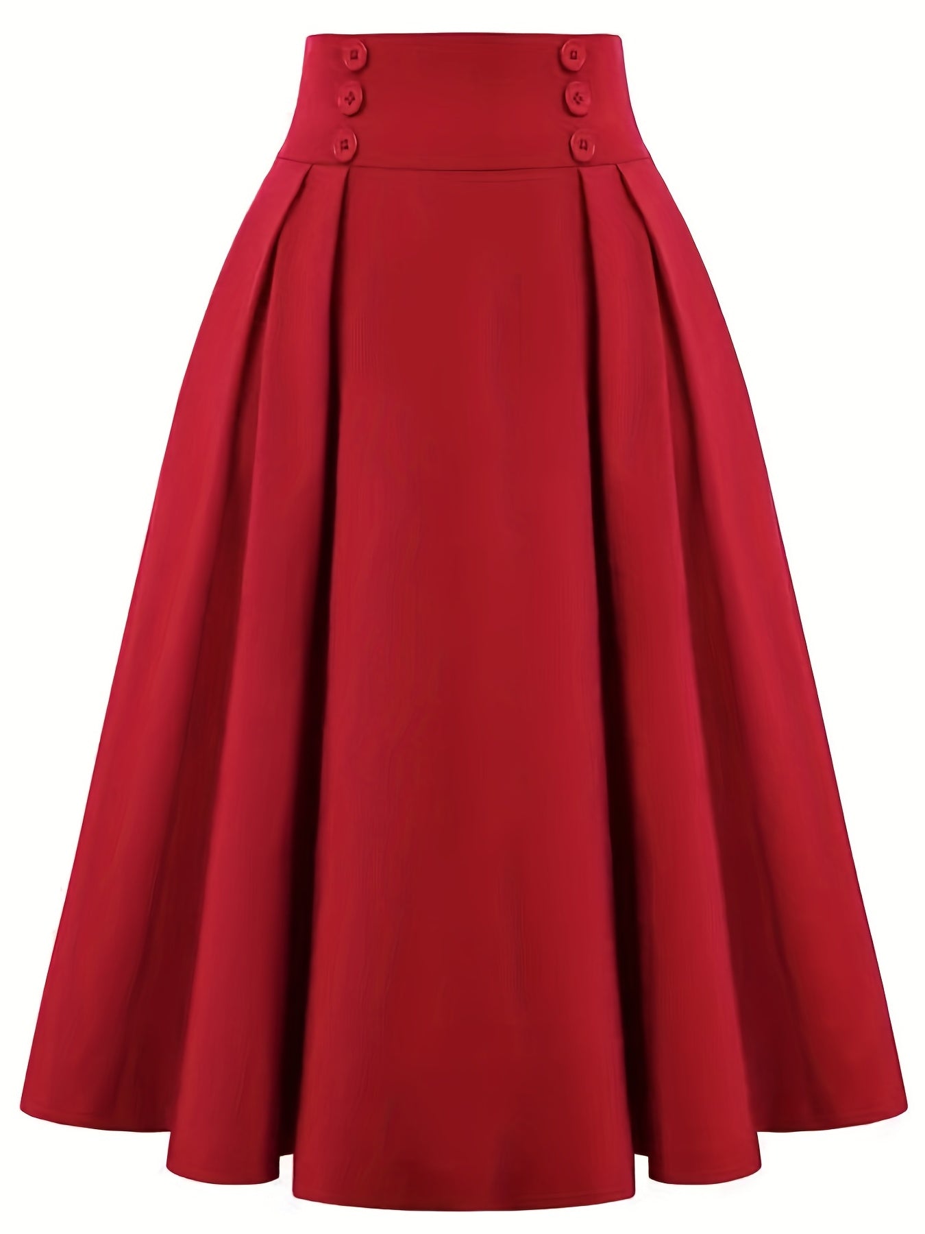 Versatile Solid Pleated Skirts, Elegant Button Front High Waist Skirts, Women's Clothing