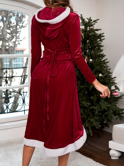 Women's Christmas Crew Neck Dress - Casual Long Sleeve Lace Up Costume with Festive Style for Holiday Season