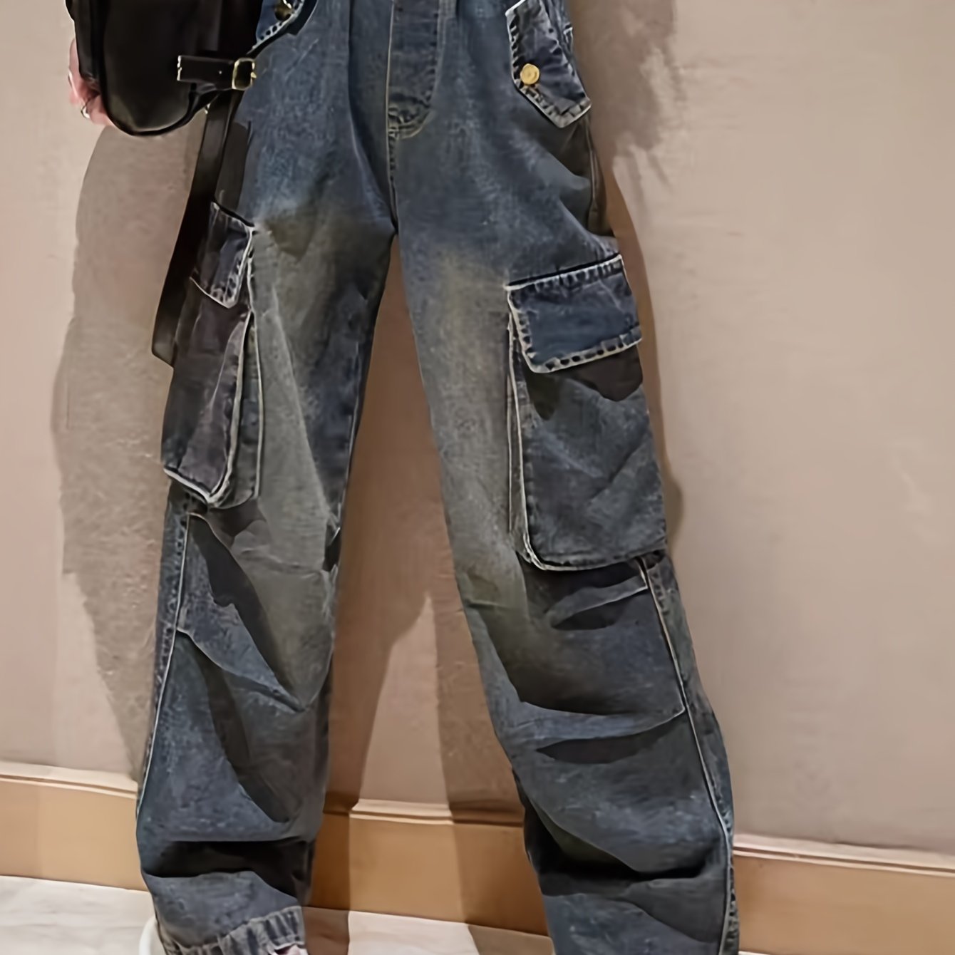 dunnmall  Y2K Girls Loose Cargo Jeans Everyday All-match Casual Denim Pants For Street Style