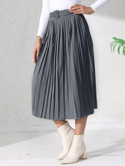 Solid Pleated Skirt, Casual Midi Skirt For Spring & Summer, Women's Clothing