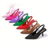 Chic Womens Slingback High Heels - Solid Color Pointed Toe Slip-Ons - Versatile Stiletto Dress Sandals for Fashion-Forward Style