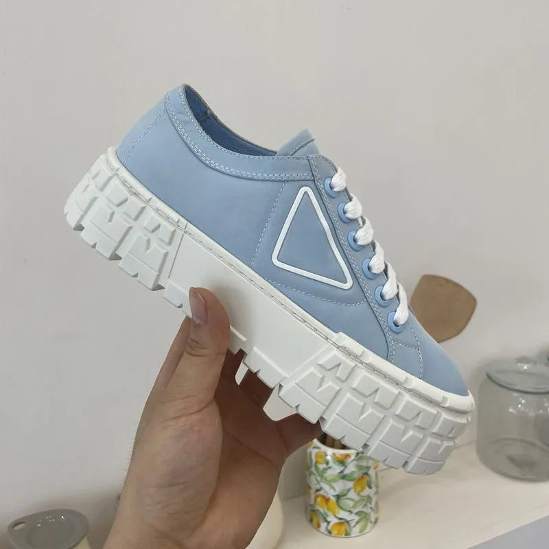 Double Wheel Nylon Gabardine Sneaker shoes Chunky Lightweight Sole Shoes For Women White Blue Desert Beige Platform Canvas p Sneakers Inspired