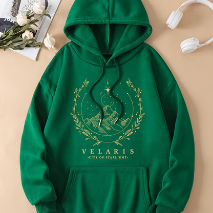 Winter Warmth & Starry Style: Cozy Casual Women's Hoodie with Convenient Kangaroo Pocket, Long Sleeves, and Durable Stretch Fabric