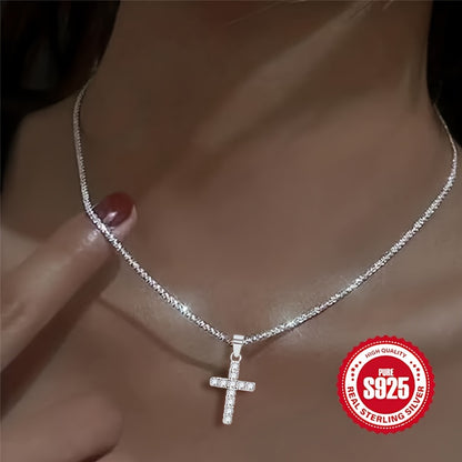 925 Sterling Silver Women's Chain Necklace With Cross Pendant, Hypoallergenic Necklace Gift