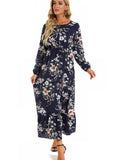 Floral Print Maxi Dress, Long Sleeve Loose Crew Neck Dress, Casual Dresses For Spring & Summer, Women's Clothing