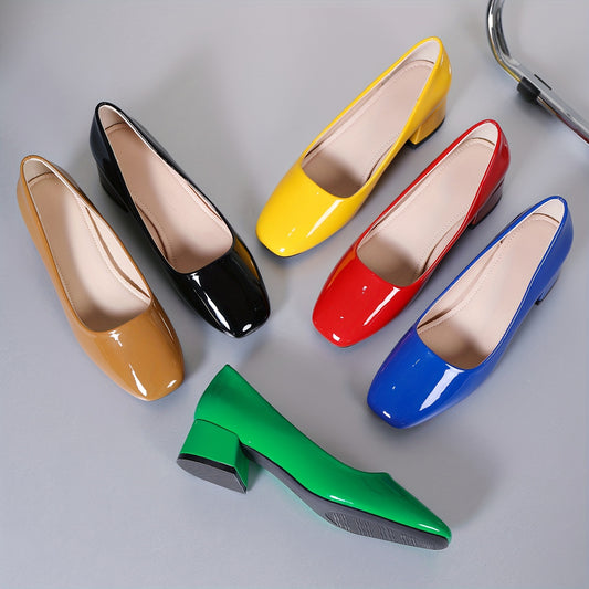 Stylish Chunky Heel Pumps - Square Toe Slip On Shoes for Women, Solid Color All-Match Court Shoes with Low Heel, Comfortable and Versatile Design for Daily Wear