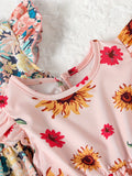 3pcs Charming Floral Midi Dresses for Girls - Crew Neck, Ruffle Sleeve, A-line, Non-Stretch Woven Fabric, Regular Fit, Perfect for Summer Vacation and Casual Wear