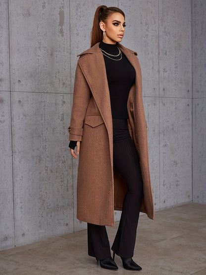 Long Length Waterfall Collar Coat, Elegant Open Front Long Sleeve Outerwear, Women's Clothing