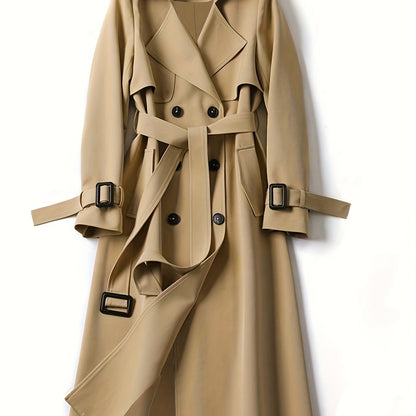 dunnmall  Double Breasted Trench Coat, Casual Lapel Long Sleeve Outerwear, Women's Clothing