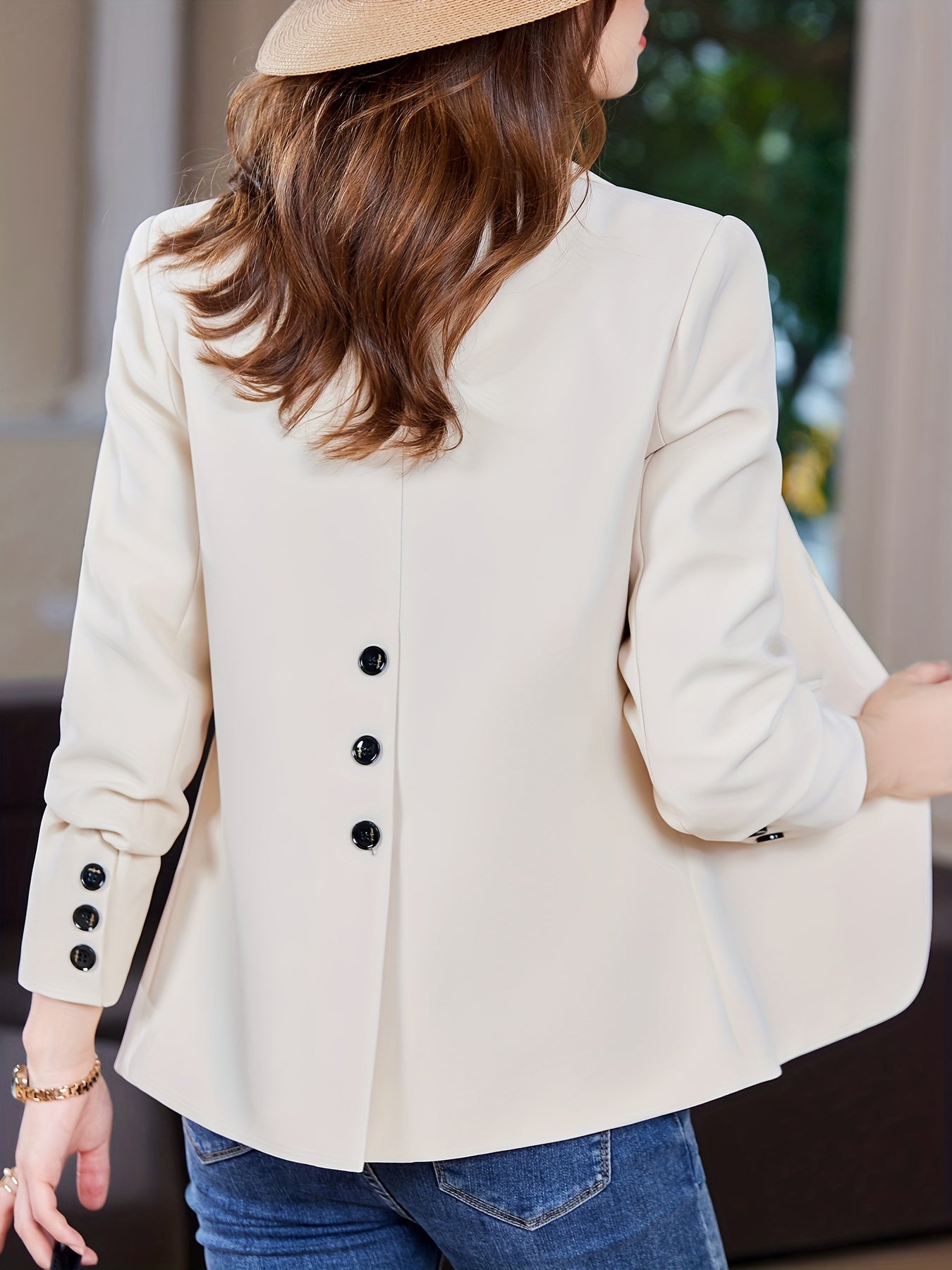 Solid Button Front Blazer, Casual Long Sleeve Lapel Blazer For Office, Women's Clothing