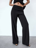 dunnmall  Solid Color Wide Leg Pants, Elegant High Waist Loose Pants For Every Day, Women's Clothing