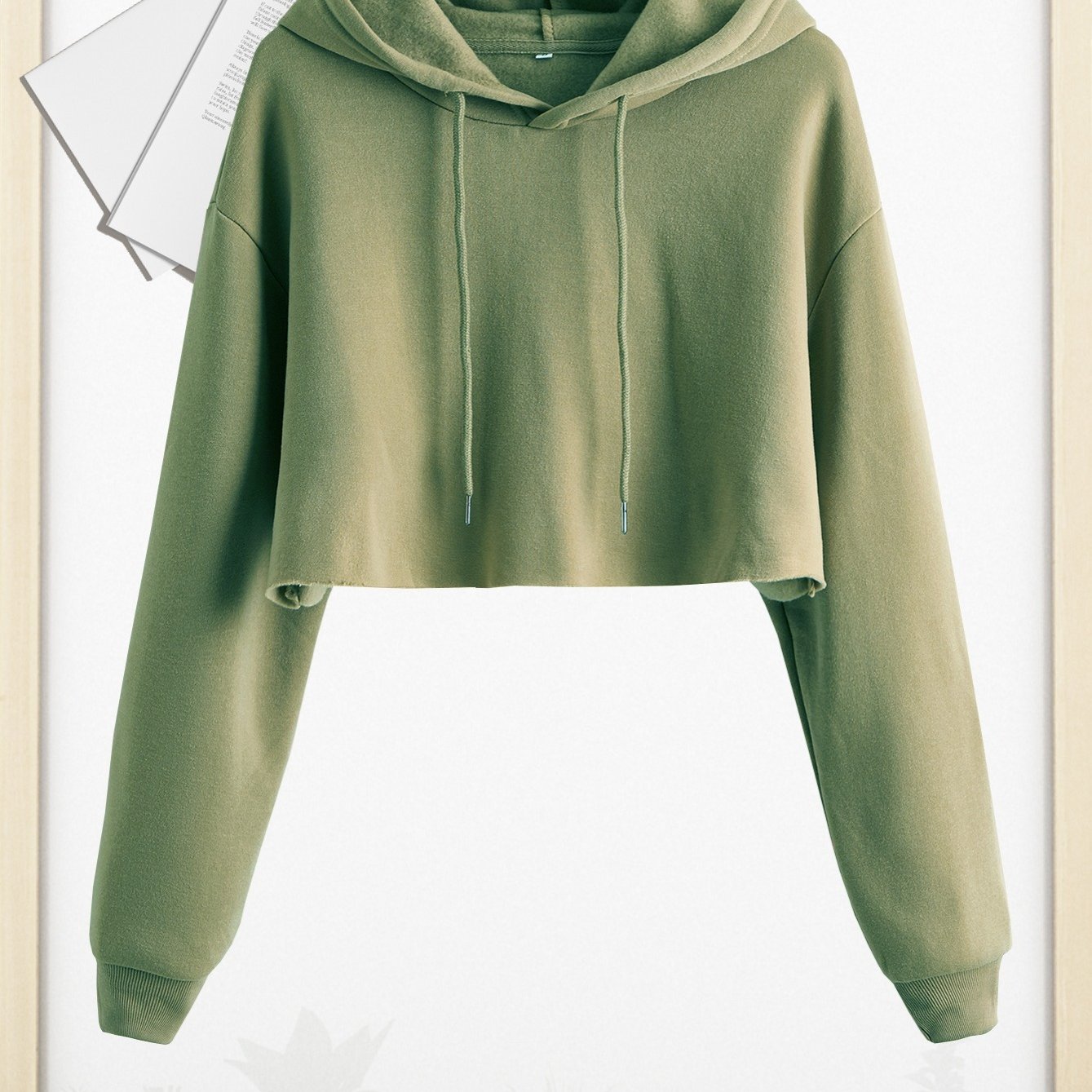 dunnmall Women Pullover Cropped Hoodies, Long Sleeves Sweatshirts, Casual Basic Hooded Top