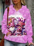 Women's Cute 3D Floral Fantasy Hoodie with Pocket - Polyester Blend Long Sleeve Pullover with Hood - Casual Knit Fabric Fashion Hooded Sweatshirt for All Seasons - Vivid Christmas Pattern Design