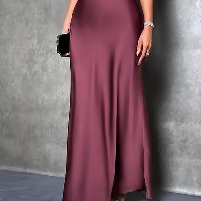 dunnmall  Solid Bodycon Maxi Skirt, Elegant Skirt For Party & Banquet, Women's Clothing