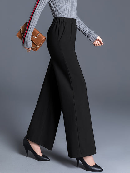 Solid High Waist Straight Leg Pants, Casual Draped Pocket Pants, Women's Clothing