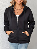 dunnmall  Kangaroo Pocket Zipper Up Hoodie, Casual Long Sleeve Drawstring Hoodies Sweatshirt, Women's Clothing