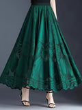 dunnmall  Elastic Waist Flare Floral Skirt, Elegant A-line Skirt For Spring & Summer, Women's Clothing