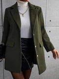 Single Breasted Solid Coat, Casual Lapel Long Sleeve Outerwear, Women's Clothing