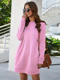 Casual Crew Neck Sweatshirt Dress, Long Sleeve With Pocket Sweatshirt Dresses , Women's Clothings