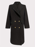 Double Breasted Peacoat, Elegant Lapel Solid Long Sleeve Outerwear, Women's Clothing