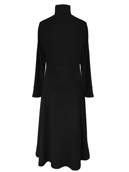 High Neck Solid Midi Dress, Elegant Long Sleeve Daily Dress, Women's Clothing