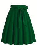 dunnmall  Retro A-line Skirt, Bowknot Front Skirt For Party, Performance, Every Day, Women's Clothing