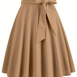 dunnmall  Retro A-line Skirt, Bowknot Front Skirt For Party, Performance, Every Day, Women's Clothing