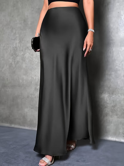 dunnmall  Solid Bodycon Maxi Skirt, Elegant Skirt For Party & Banquet, Women's Clothing