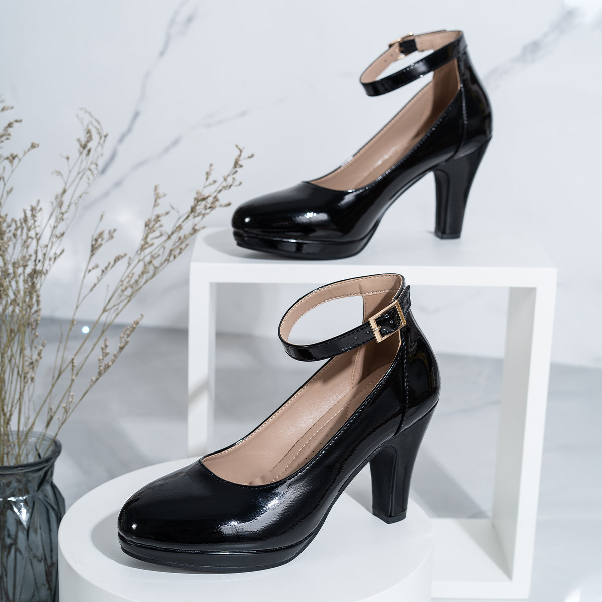 Women's Ankle Strap High Heels, All-Match Chunky Heeled Pumps, Fashion Daily Work Shoes