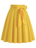 dunnmall  Retro A-line Skirt, Bowknot Front Skirt For Party, Performance, Every Day, Women's Clothing