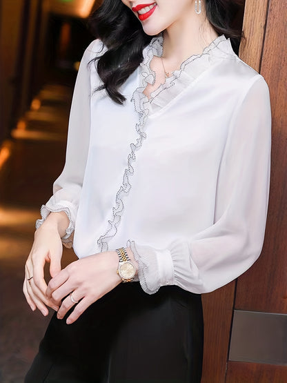 Long Sleeve Blouse, Elegant Casual Top, Women's Clothing