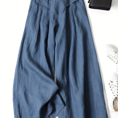 Solid Wide Leg Pants, Casual Palazzo Pants For Spring & Summer, Women's Clothing