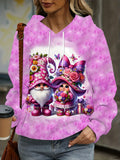 Women's Cute 3D Floral Fantasy Hoodie with Pocket - Polyester Blend Long Sleeve Pullover with Hood - Casual Knit Fabric Fashion Hooded Sweatshirt for All Seasons - Vivid Christmas Pattern Design