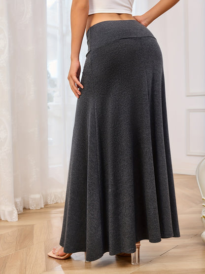 Solid High Waist Skirt, Casual Maxi Skirt For Spring & Fall, Women's Clothing