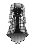 dunnmall Plaid Print Splicing Dress, Vintage Long Sleeve Bodycon Dress, Women's Clothing