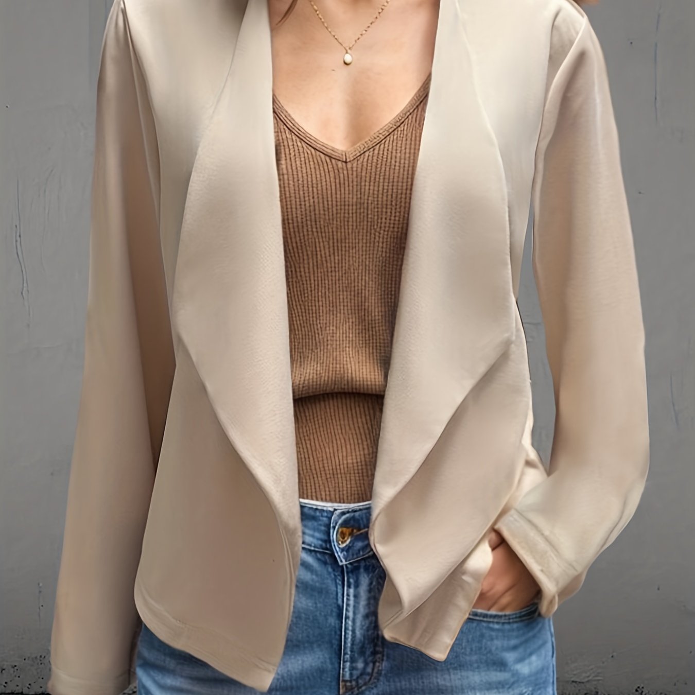 Long Sleeve Open Front Jacket, Casual Jacket For Spring & Fall, Women's Clothing