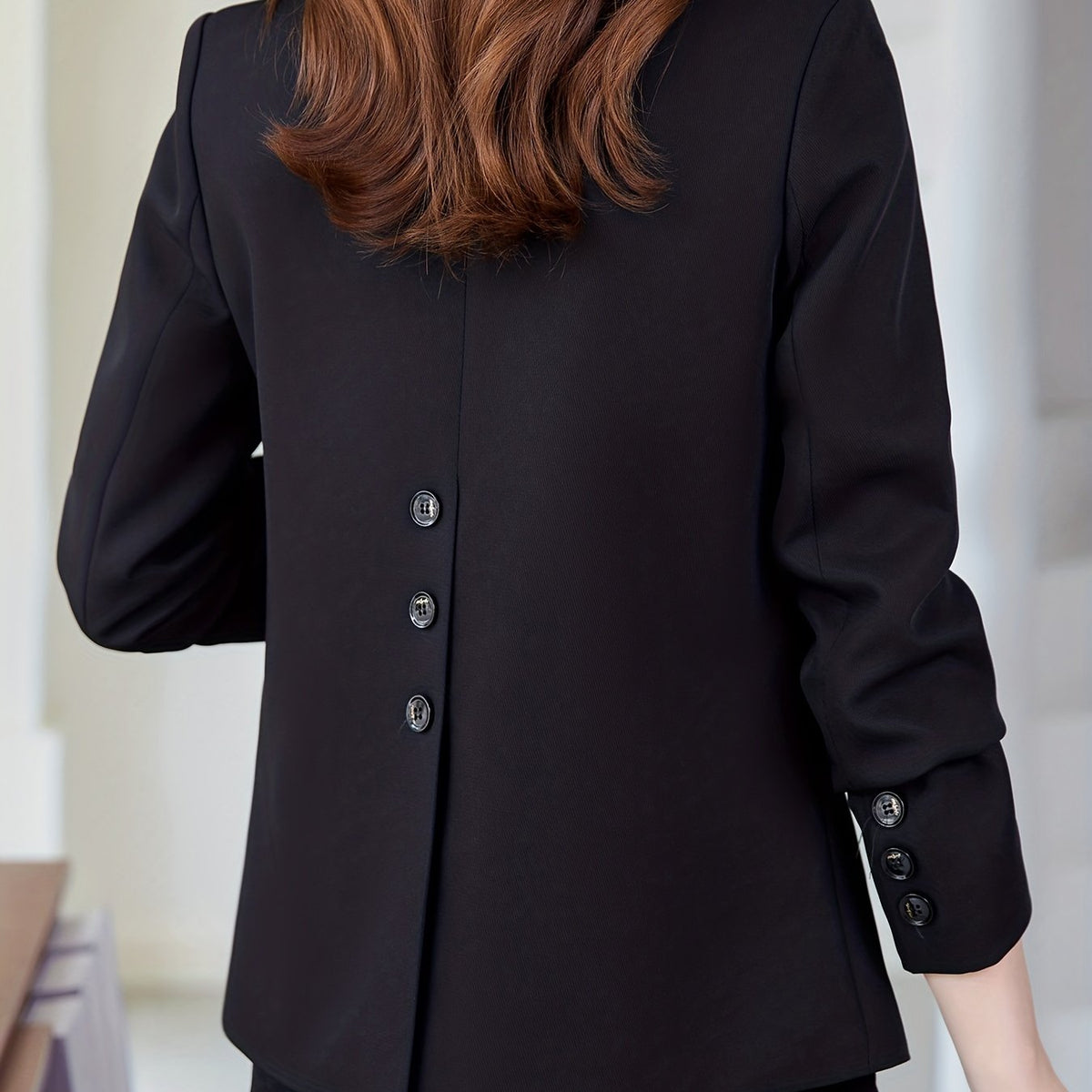 Solid Button Front Blazer, Casual Long Sleeve Lapel Blazer For Office, Women's Clothing