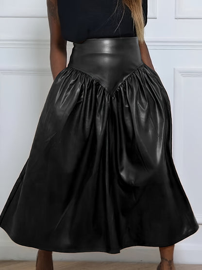 dunnmall Plus Size PU Leather Skirt, Casual Skirt For Spring & Summer, Women's Plus Size Clothing