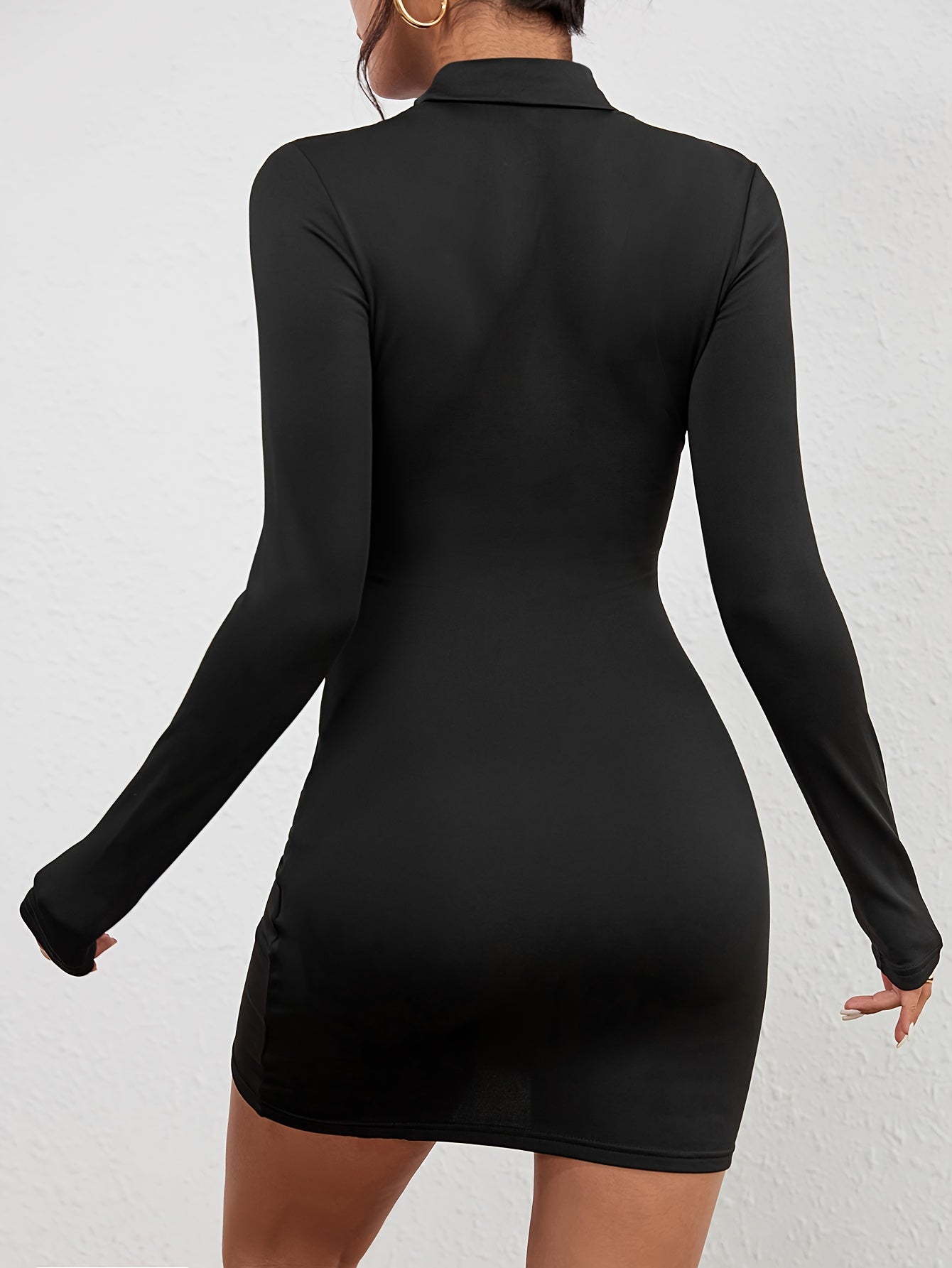 Solid Long Sleeve Round Neck Bodycon Dresses, Women's Clothing