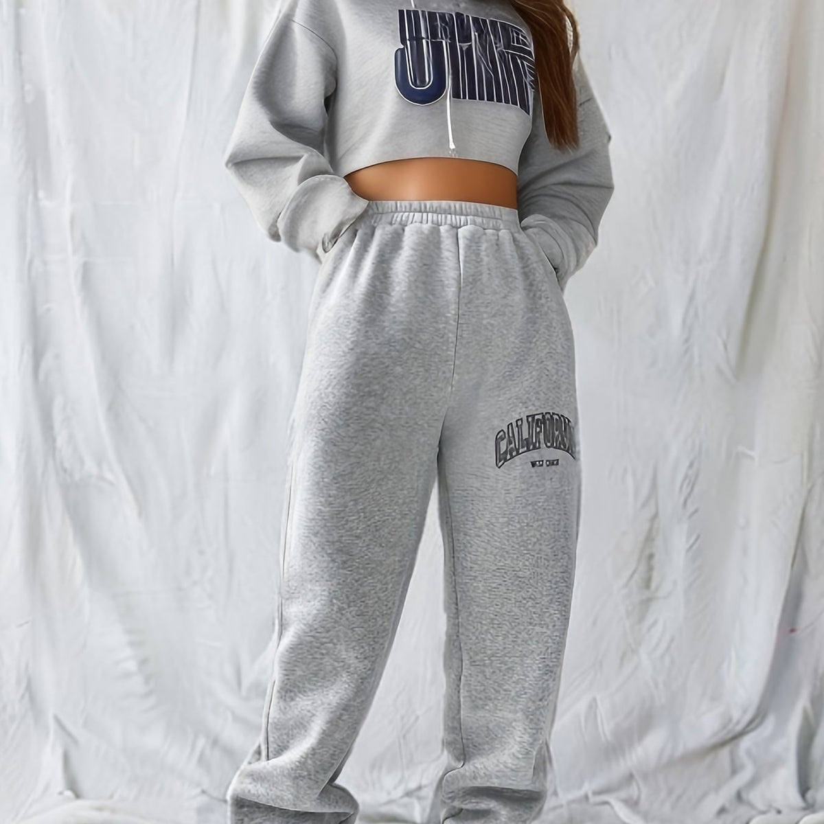 dunnmall  Letter Graphic Elastic Waist Sweatpants, Casual Sports Pants, Women's Athleisure