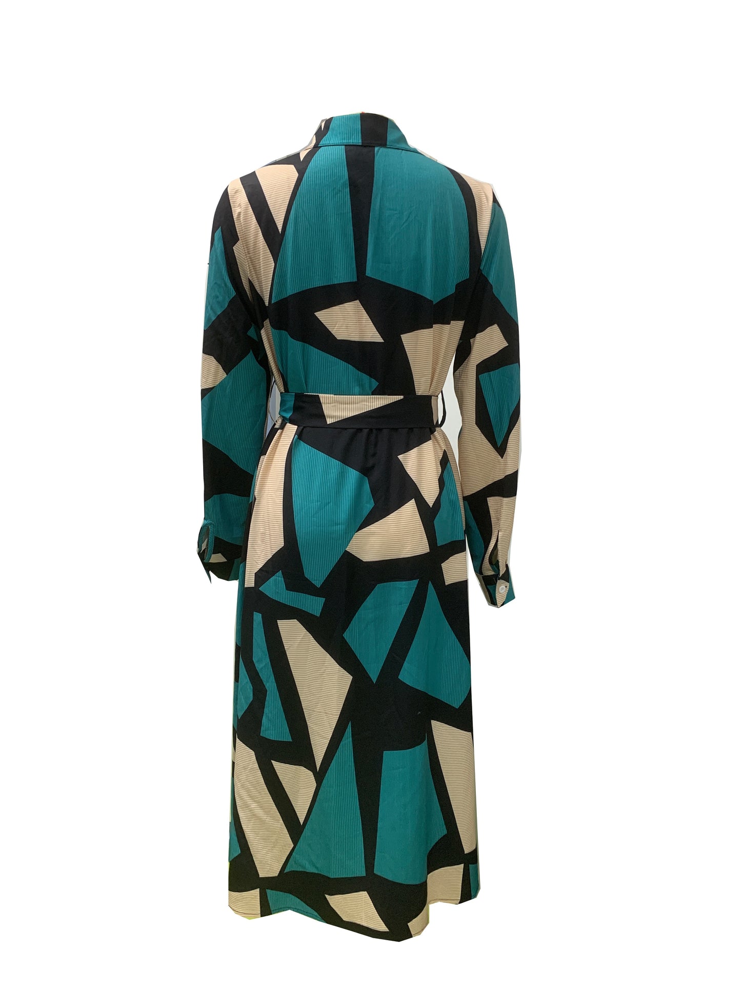 Geo Print Button Front Dress, Casual Long Sleeve Midi Dress, Women's Clothing