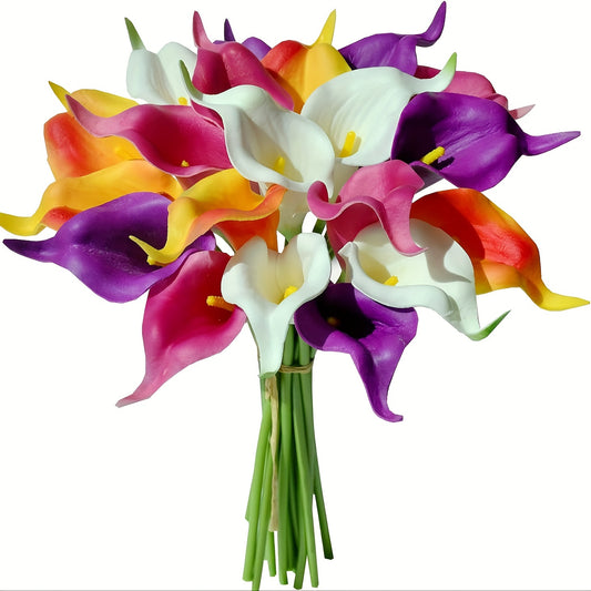 15pcs Vibrant Multicolor Artificial Calla Lily Bouquet - Lush, Lifelike Flowers for Mothers Day, Easter, Birthday, Anniversary & Holiday Decorations - Durable, Seasonal Centerpieces for Memorable Events